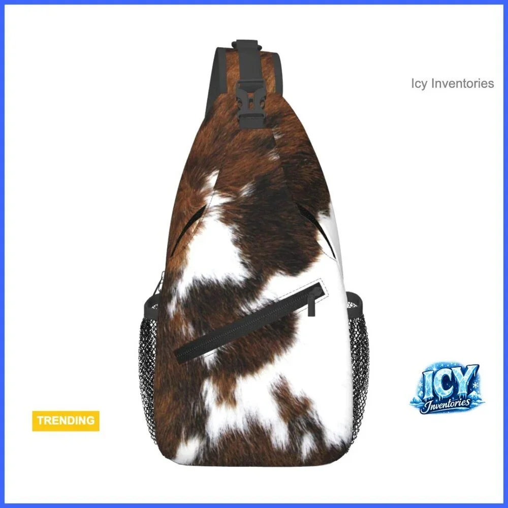 Polyester Cow Print Crossbody Sling Backpack Adjustable Padded Strap